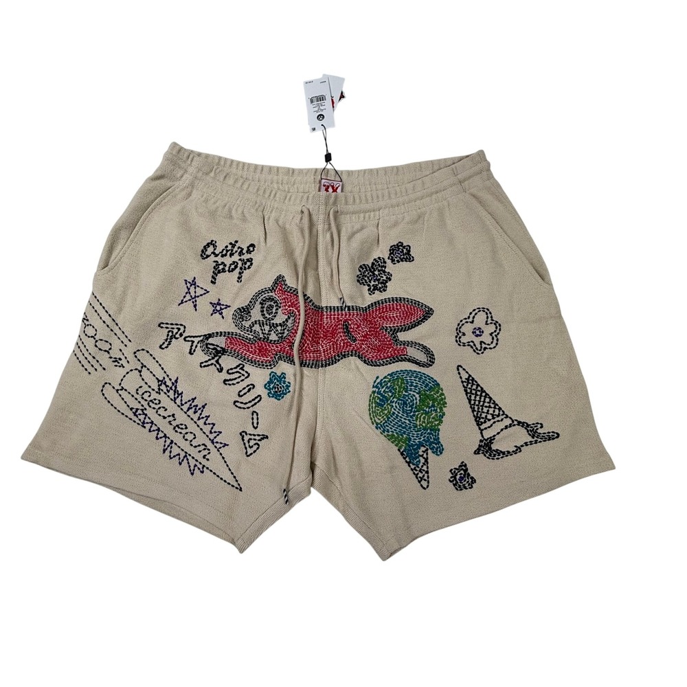 ICECREAM Astral Shorts Mens 3X Fog Beige Embroidered Running Dog BBC New